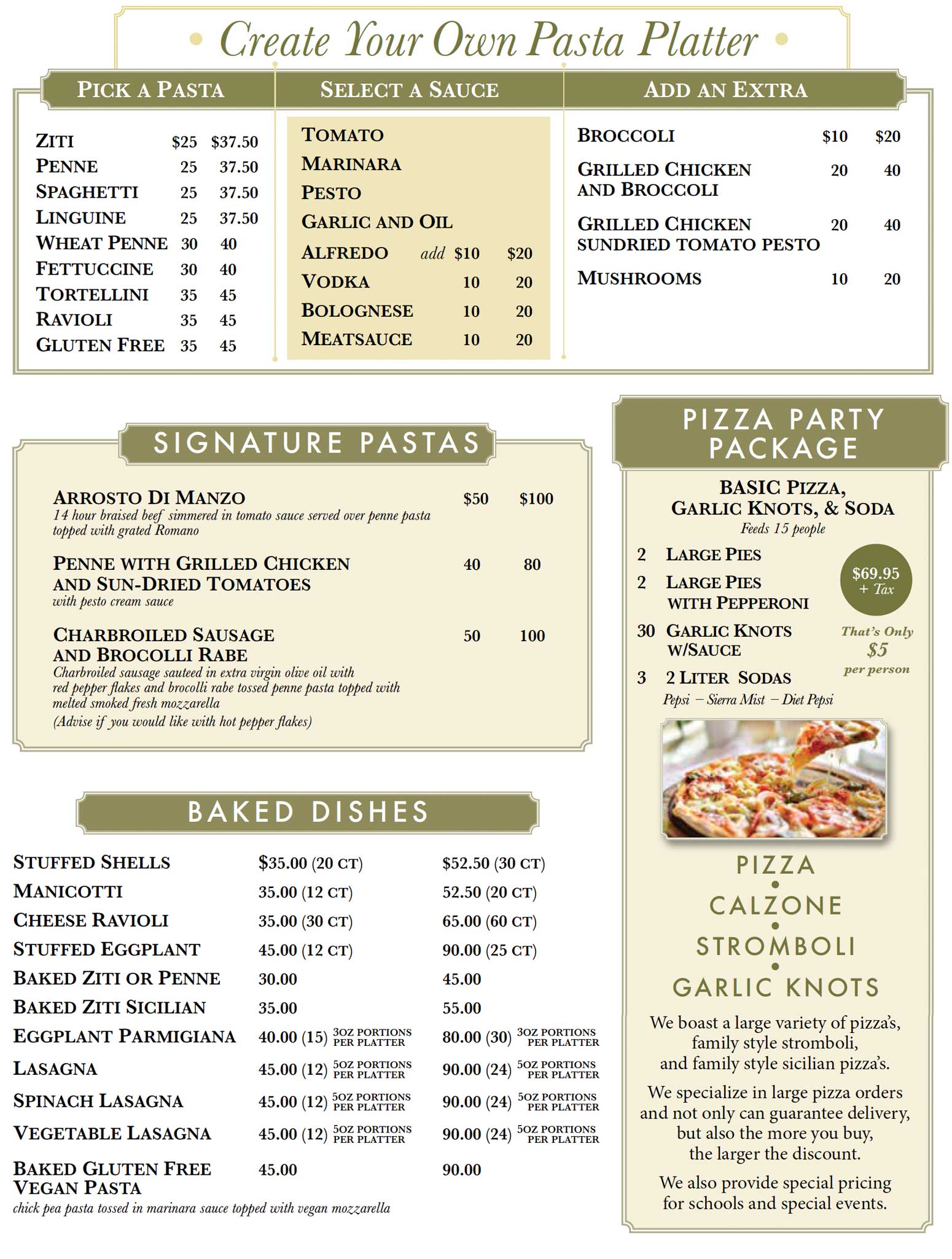 Gino’s Pizzeria Catering Menu