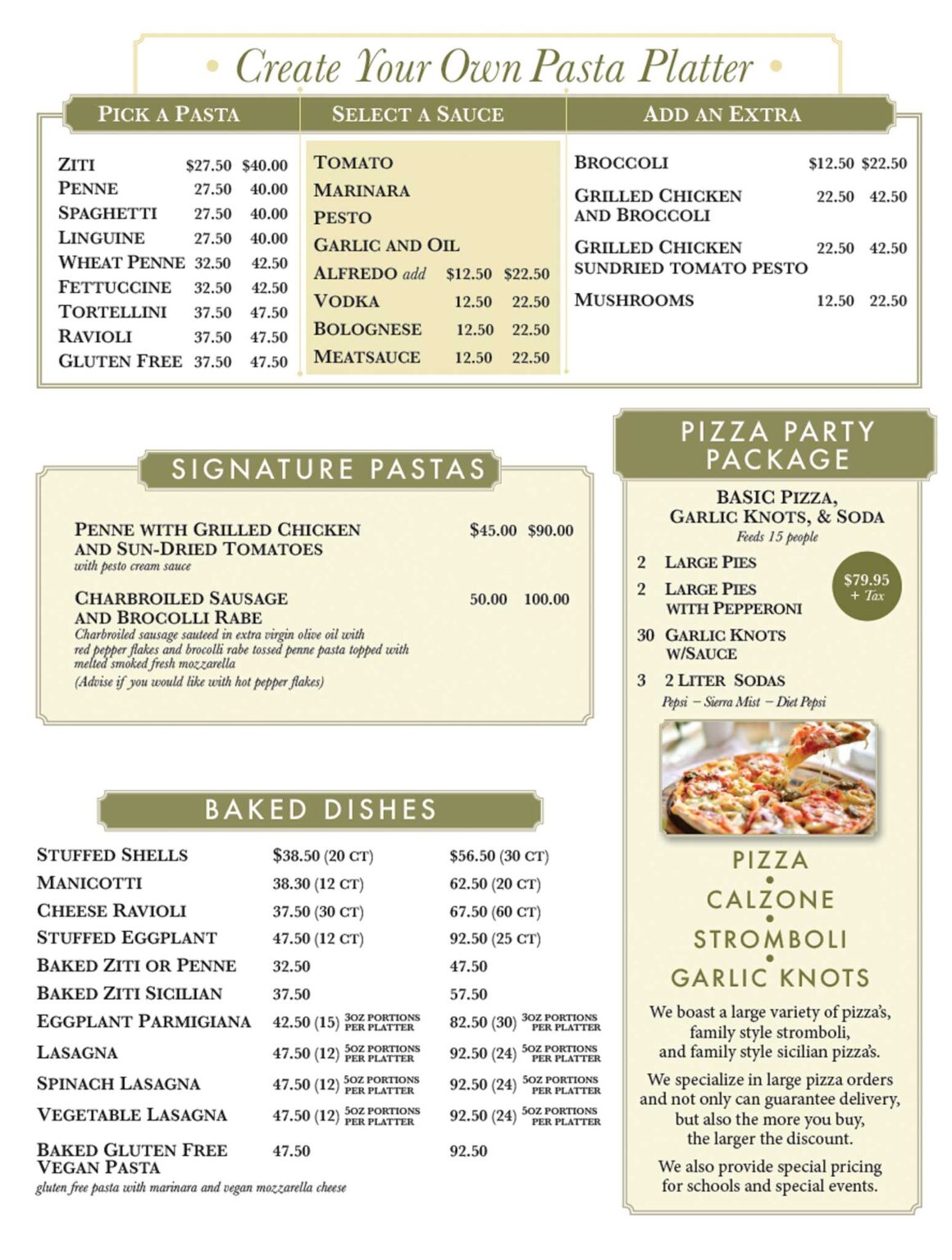 Gino's Pizzeria Catering Menu Ginos Pizzerias Poughkeepsie