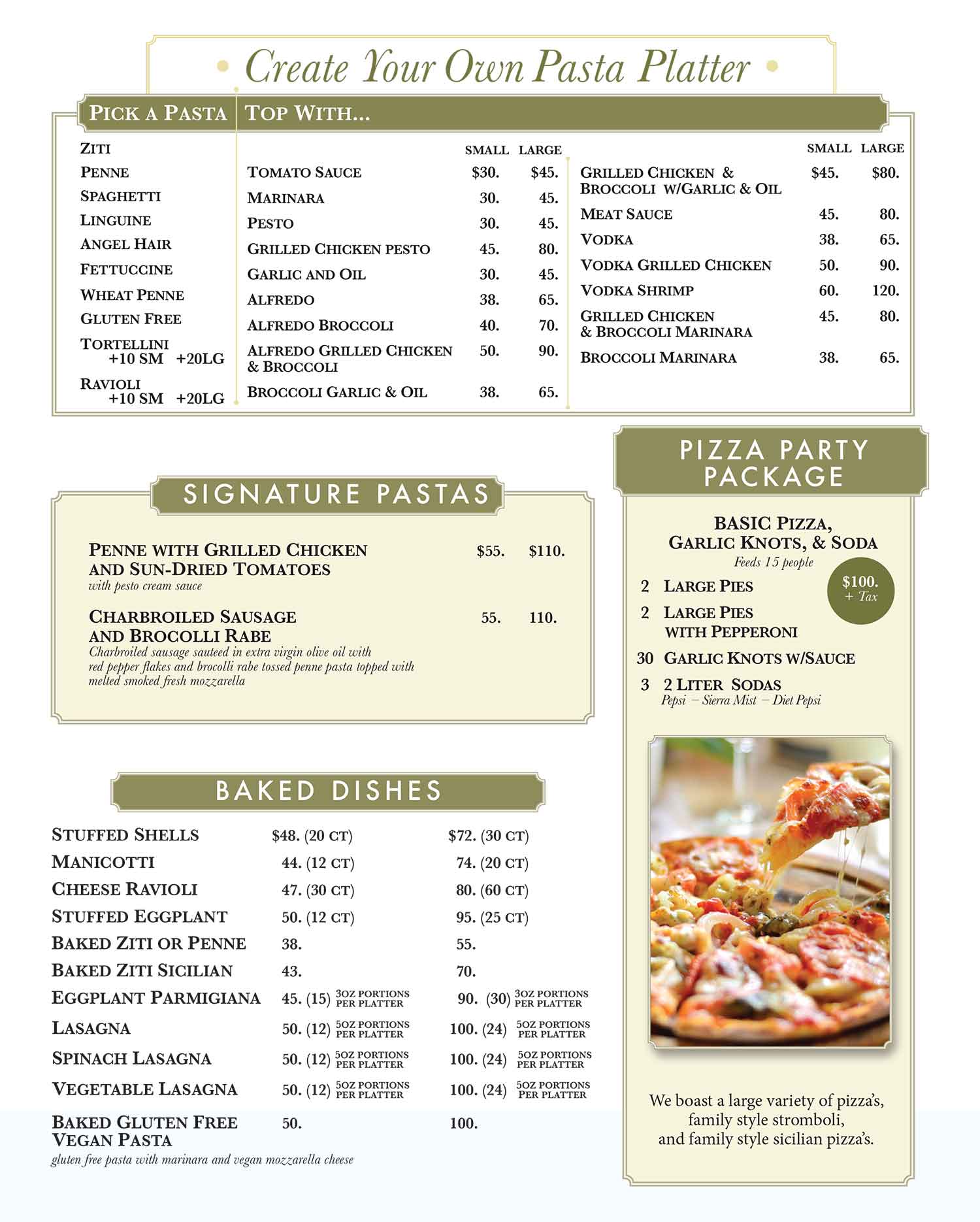 Gino's Pizzeria Catering Menu Ginos Pizzerias Poughkeepsie
