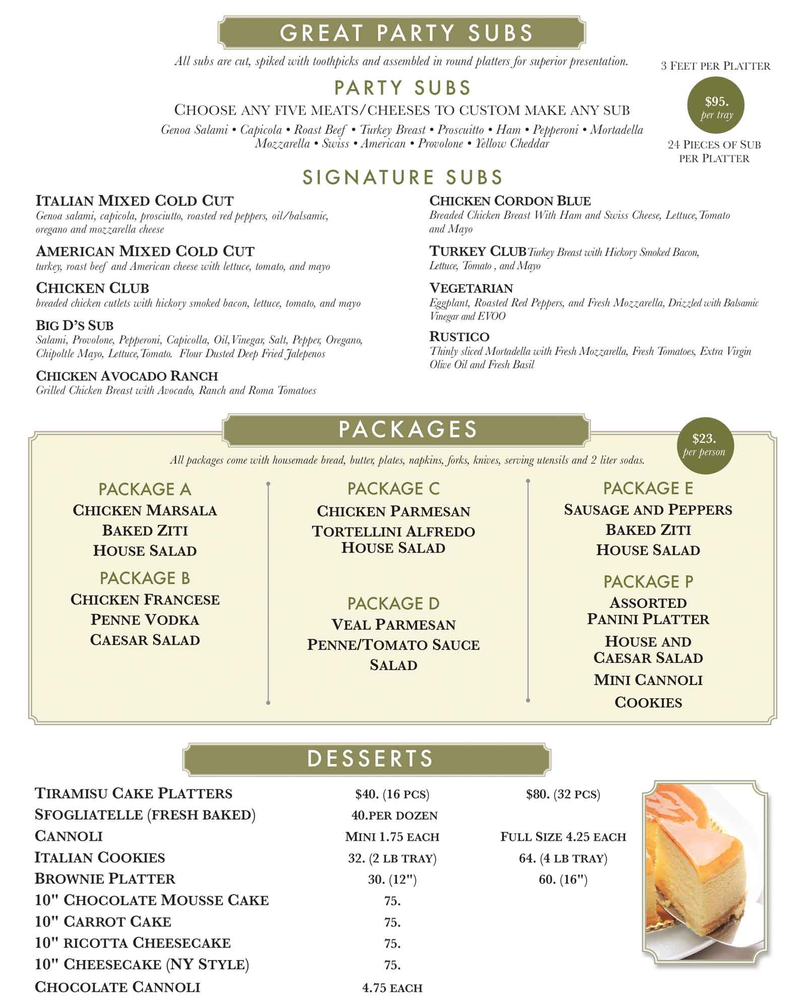 Gino's Pizza Poughkeepsie Great Party Subs, Packages, Desserts July 2025