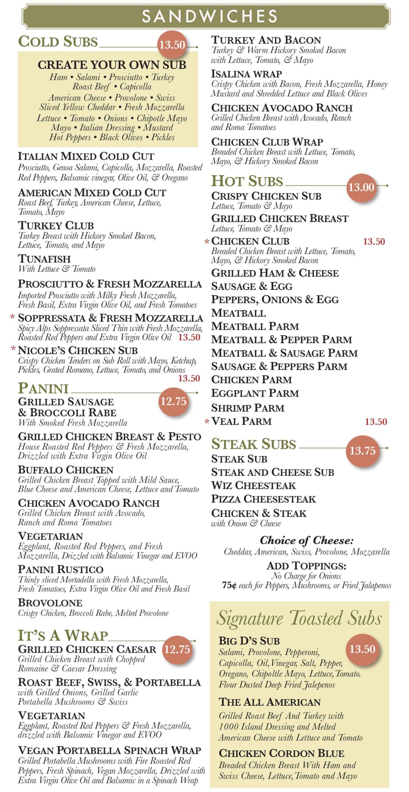 Gino's Pizza Poughkeepsie Sandwiches Subs January 2026