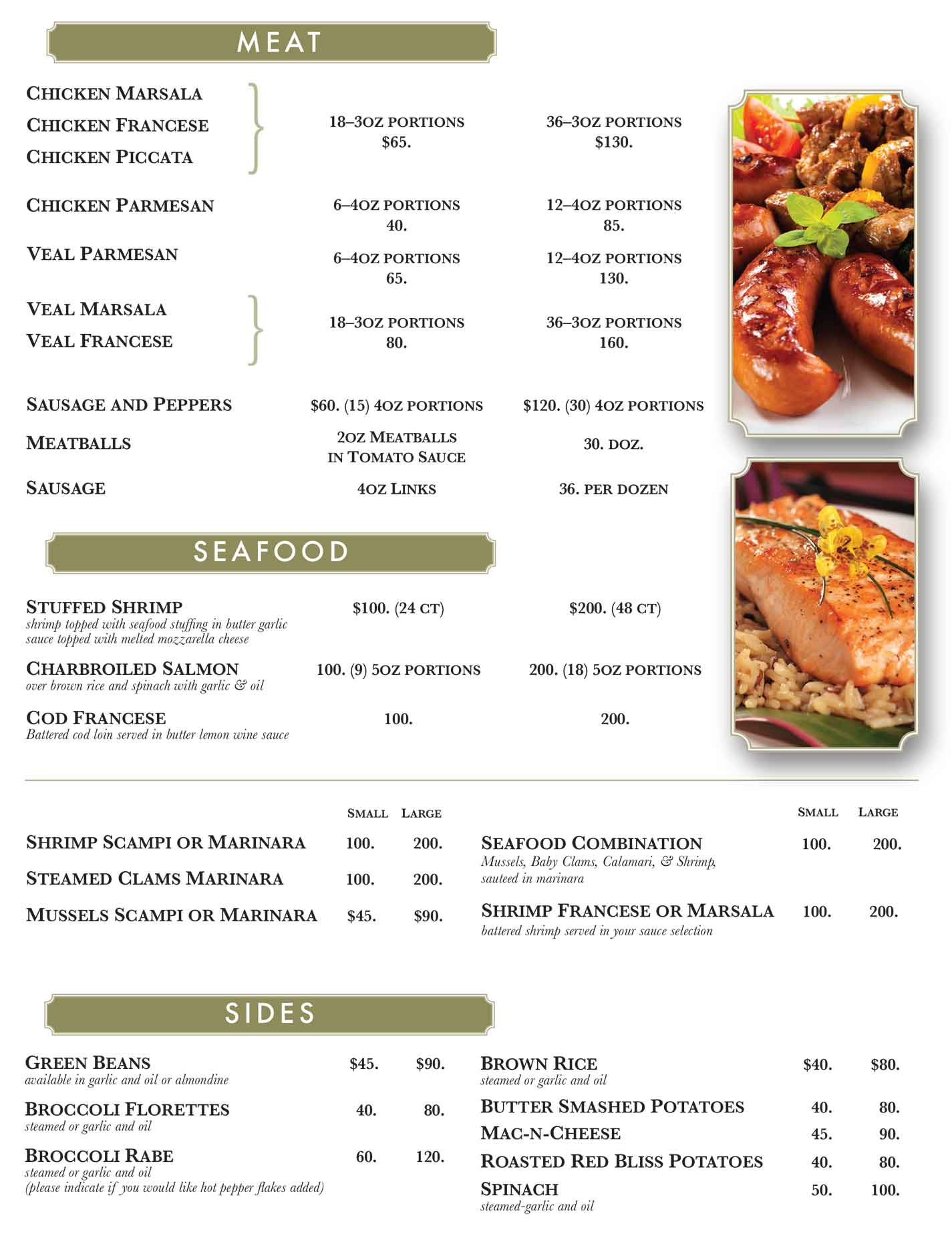 Catering Ginos Pizzeria Meat Seafood Sides June 2026