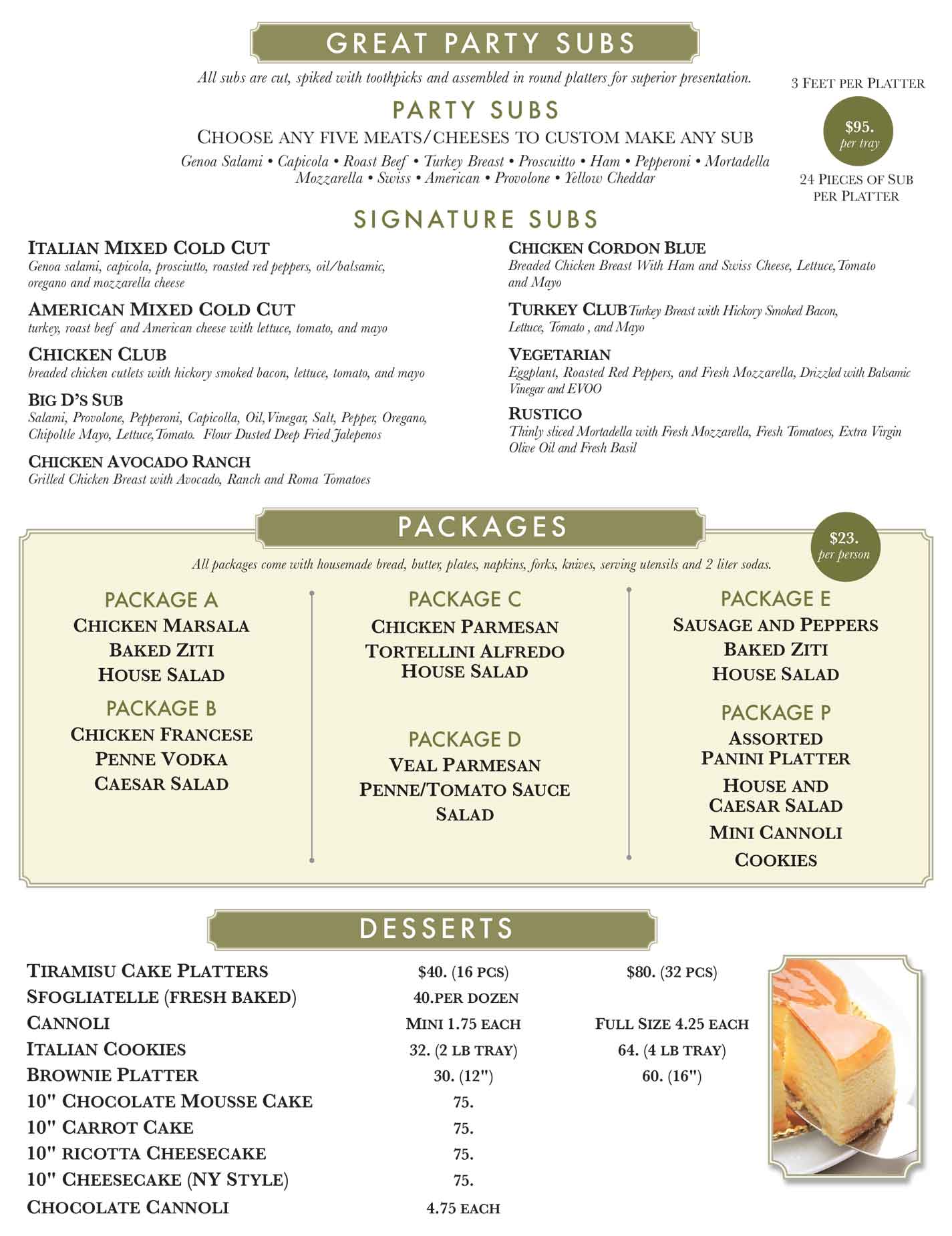 Catering Ginos Pizzeria Great Party Subs, Packages, Desserts June 2026