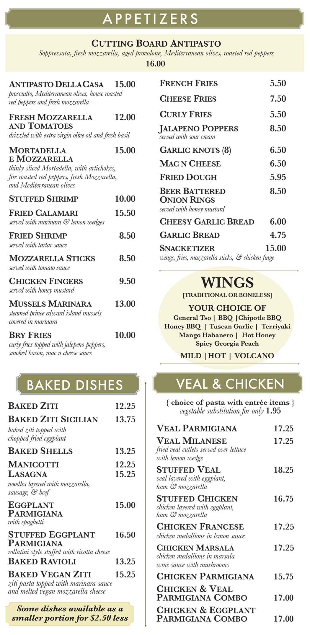 Gino's Pizza Poughkeepsie Appetizers Wings Baked Dishes Veal Chicken August 2026