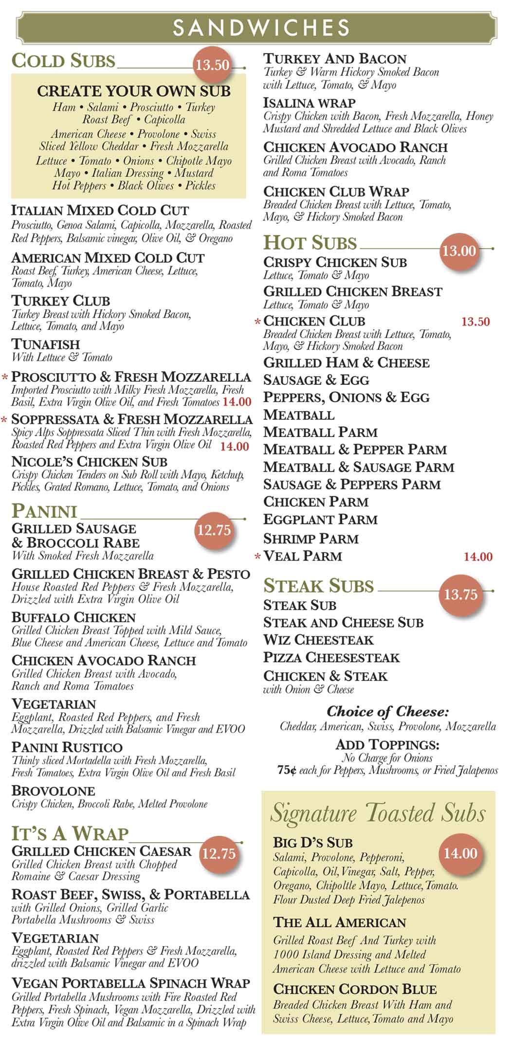 Gino's Pizza Poughkeepsie Sandwiches Subs 2026
