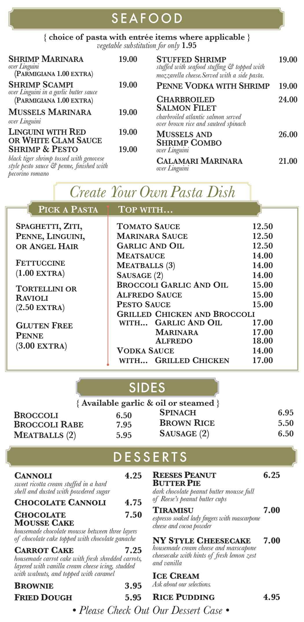 Gino's Pizza Poughkeepsie Seafood Pasta Sides Desserts August 2026